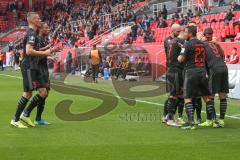 3. Fußball-Liga - Saison 2019/2020 - FC Ingolstadt 04 - Chemnitzer FC - Der 1:0 Führungstreffer durch Fatih Kaya (#9,FCI)  - jubel - Büch Gordon (#38 FCI) - Robin Krausse (#23,FCI)  - Foto: Meyer Jürgen