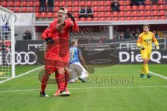 3. Liga - FC Ingolstadt 04 - Carl Zeiss Jena - Tor Jubel 1:0 Robin Krauße (23, FCI) mit Stefan Kutschke (30, FCI) Torwart Flemming Niemann (1 Jena)