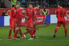 3. Liga - FC Ingolstadt 04 - 1860 München - Marcel Gaus (19, FCI) spielt Torwart Hiller Marco (1, München) aus, Steinhart Phillipp (36, München) verfolgt. Tor 2:2 Ausgleich Jubel