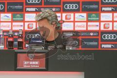 3. Fußball-Liga - Saison 2019/2020 - FC Ingolstadt 04 - Hallescher FC - Chef-Trainer Jeff Saibene (FCI) bei der Pressekonferenz - Foto: Meyer Jürgen