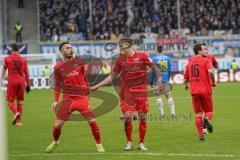 3. Liga - FC Ingolstadt 04 - Carl Zeiss Jena - Tor Jubel Dennis Eckert Ayensa (7, FCI) mit Fatih Kaya (9, FCI) Peter Kurzweg (16, FCI)