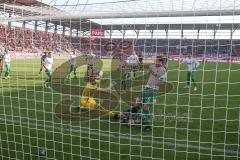 3. Fußball-Liga - Saison 2019/2020 - FC Ingolstadt 04 -  Preußen Münster - Der 3:2 Führungstreffer durch Tobias Schröck (#21,FCI)  - Oliver Schnitzler Torwart (#1 Preußen Münster) - jubel - Foto: Meyer Jürgen