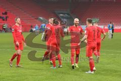 3. Fußball-Liga - Saison 2019/2020 - FC Ingolstadt 04 - Carl Zeiss Jena - Der 4:1 Führungstreffer durch Dennis Eckert Ayensa (#7,FCI) - jubel - Ganiggia Ginola Elva (#14,FCI)  - Nico Antonitsch (#5,FCI)  - Marcel Gaus (#19,FCI)  - Foto: Meyer Jürgen