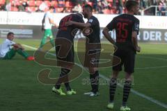 3. Fußball-Liga - Saison 2019/2020 - FC Ingolstadt 04 -  Preußen Münster - Stefan Kutschke (#30,FCI)  - Robin Krausse (#23,FCI)  -nach dem Spiel  - Foto: Meyer Jürgen