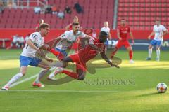 3. Fußball-Liga - Saison 2019/2020 - FC Ingolstadt 04 - Hansa Rostock - Agyemang Diawusie (#11,FCI)  wird gefoult und es gibt Strafstoß - Foto: Meyer Jürgen