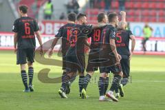 3. Fußball-Liga - Saison 2019/2020 - FC Ingolstadt 04 -  Preußen Münster - Der 2:2 Ausgleichstreffer durch Marcel Gaus (#19,FCI)  - jubel - Dennis Eckert Ayensa (#7,FCI)  - Maximilian Thalhammer (#6,FCI) - Nico Antonitsch (#5,FCI)  - Foto: Meyer Jürgen