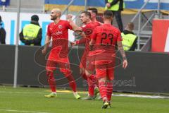 3. Fußball-Liga - Saison 2019/2020 - FC Ingolstadt 04 - Carl Zeiss Jena - Der 2:0 Führungstreffer durch Thomas Keller (#27,FCI) - Nico Antonitsch (#5,FCI)  -Robin Krausse (#23,FCI) - Jubel - Michael Heinloth (#17,FCI)  - Foto: Meyer Jürgen