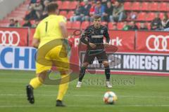 3. Fußball-Liga - Saison 2019/2020 - FC Ingolstadt 04 -  Preußen Münster - Dennis Eckert Ayensa (#7,FCI)  - Oliver Schnitzler Torwart (#1 Preußen Münster) - Foto: Meyer Jürgen