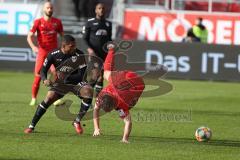 3. Fußball-Liga - Saison 2019/2020 - FC Ingolstadt 04 - KFC Uerdingen - Peter Kurzweg (#16,FCI)  - Frank Evina (#18 Uerdingen) - Foto: Meyer Jürgen