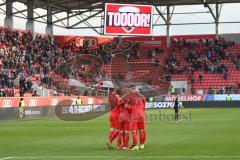 3. Fußball-Liga - Saison 2019/2020 - FC Ingolstadt 04 - FSV Zwickau - Beister Maximilian (#10,FCI) mit dem 4:2 Führungstreffer - jubel - Stefan Kutschke (#30,FCI)  - Marcel Gaus (#19,FCI) - Foto: Meyer Jürgen