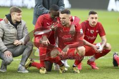 Im Bild: Agyemang Diawusie (#11 FC Ingolstadt) Fatih Kaya (#9 FC Ingolstadt) vor der Fankurve

Fussball - 3. Bundesliga - Ingolstadt - Saison 2019/2020 - FC Ingolstadt 04 - M1. FC Kaiserlautern - 01.02.2020 -  Foto: Ralf Lüger