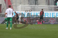 3. Fußball-Liga - Saison 2019/2020 - FC Ingolstadt 04 -  Preußen Münster - Der 0:1 Führungstreffer - Robin Krausse (#23,FCI)  - Michael Heinloth (#17,FCI)  - Nico Antonitsch (#5,FCI)  - Torwart Fabijan Buntic (#24,FCI)  - Foto: Meyer Jürgen