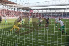 3. Fußball-Liga - Saison 2019/2020 - FC Ingolstadt 04 -  Preußen Münster - Der 3:2 Führungstreffer durch Tobias Schröck (#21,FCI)  - Oliver Schnitzler Torwart (#1 Preußen Münster) - jubel - Foto: Meyer Jürgen