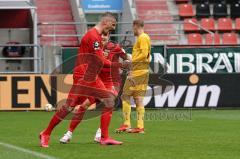 3. Liga - FC Ingolstadt 04 - SG Sonnenhof Großaspach - Elfmeter Tor Jubel Stefan Kutschke (30, FCI) mit Dennis Eckert Ayensa (7, FCI)