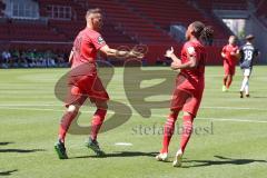 3. Liga - Saisoneröffnung - Testspiel - FC Ingolstadt 04 - VfB Eichstätt - Stefan Kutschke (30, FCI) wird gefoult, Elfmeter gegen Torwart Felix Junghan, Tor Jubel Schuß mit Caniggia Ginola Elva (14, FCI)