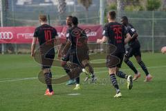 3. Liga - FC Ingolstadt 04 - Wintertrainingslager Spanien - Testspiel - Kaa Gent - 2:3 - Freistoß der anderen Art wegen Torwart Rückspiels, Caniggia Ginola Elva (14, FCI) führt aus und Tor Ausgleich 2:2 Jubel Frederic Ananou (2, FCI) Maximilian Beister (1