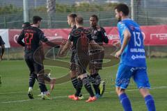 3. Liga - FC Ingolstadt 04 - Wintertrainingslager Spanien - Testspiel - Kaa Gent - 2:3 - Freistoß der anderen Art wegen Torwart Rückspiels, Caniggia Ginola Elva (14, FCI) führt aus und Tor Ausgleich 2:2 Jubel Thomas Keller (27, FCI) Filip Bilbija (35, FCI