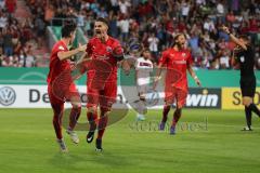 DFB Pokal - Fußball - FC Ingolstadt 04 - 1. FC Nürnberg - Tor Jubel Stefan Kutschke (30, FCI) und Thomas Keller (27, FCI), Abseitstor nicht gültig