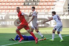 Relegation - FC Ingolstadt 04 - 1. FC Nürnberg - Stefan Kutschke (30, FCI) Tor Jubel 1:0 Sörensen Asger (1. FCN, 4) Valentini Enrico (1. FCN, 22) Torwart Mathenia Christian (1. FCN, 26) am Boden