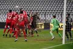 3. Liga - Türkgücü München - FC Ingolstadt 04 - Ecke Björn Paulsen (4, FCI) Torwart Vollath René (1 Türkgücü) Stangl Stefan (23 Türkgücü) Berzel Aaron (22 Türkgücü)