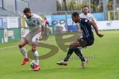 3. Liga - Waldhof Mannheim - FC Ingolstadt 04 - Marc Stendera (10, FCI)  Hacke zu Michael Heinloth (17, FCI), Donkor Anton-Leander (19 Mannheim) stört