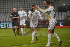 3. Liga - FC Bayern II - FC Ingolstadt 04 - Tor Jubel 1:2, Dennis Eckert Ayensa (7, FCI) mit Stefan Kutschke (30, FCI)