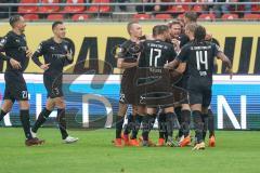 3. Liga - Hallescher FC - FC Ingolstadt 04 - Tor Jubel Marcel Gaus (19, FCI) mit Maximilian Beister (11, FCI) Caniggia Ginola Elva (14, FCI) Stefan Kutschke (30, FCI) Dominik Franke (3 FCI) Tobias Schröck (21, FCI) Ilmari Niskanen (22, FCI) Michael Heinlo