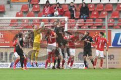 3. Liga - Hallescher FC - FC Ingolstadt 04 - Eisele Kai (1 Halle) boxt den Ball weg von Stefan Kutschke (30, FCI) Tobias Schröck (21, FCI)