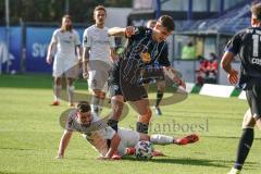 3. Liga - Waldhof Mannheim - FC Ingolstadt 04 - Marc Stendera (10, FCI) am Boden, Christiansen Max (13 Mannheim)