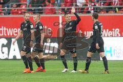 3. Liga - Hallescher FC - FC Ingolstadt 04 - Tor Jubel Marcel Gaus (19, FCI) mit Dominik Franke (3 FCI) Maximilian Beister (11, FCI) Ilmari Niskanen (22, FCI)