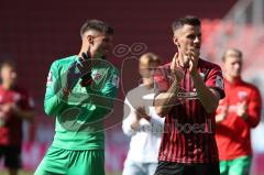 3. Fußball-Liga - Saison 2020/2021 - FC Ingolstadt 04 -  KFC Uerdingen - Die Spieler bedanken sich bei den Fans nach dem Spiel - Stefan Kutschke (#30,FCI)  - Torwart Fabijan Buntic (#24,FCI)  - Foto: Meyer Jürgen