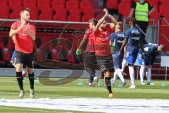 3. Fußball-Liga - Saison 2020/2021 - FC Ingolstadt 04 -  KFC Uerdingen - Die Spieler betreten das Spielfeld zum warm machen - Robin Krausse (#23,FCI)  - Michael Heinloth (#17,FCI)  - Foto: Meyer Jürgen