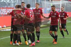 3. Fußball-Liga - Saison 2020/2021 - FC Ingolstadt 04 -  KFC Uerdingen - Ganiggia Ginola Elva (#14,FCI)  trifft zum 2:0 Führungstreffer - jubel - Beister Maximilian (#11,FCI) - Filip Bilbija (#35,FCI)  - Thomas Keller (#27,FCI)  - Dominik Franke (#3,FCI) 