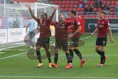 3. Fußball-Liga - Saison 2020/2021 - FC Ingolstadt 04 -  KFC Uerdingen - Ganiggia Ginola Elva (#14,FCI)  trifft zum 2:0 Führungstreffer - jubel - Beister Maximilian (#11,FCI) - Filip Bilbija (#35,FCI)  - Thomas Keller (#27,FCI)  - Foto: Meyer Jürgen