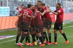 3. Fußball-Liga - Saison 2020/2021 - FC Ingolstadt 04 -  KFC Uerdingen - Ganiggia Ginola Elva (#14,FCI)  trifft zum 2:0 Führungstreffer - jubel - Beister Maximilian (#11,FCI) - Filip Bilbija (#35,FCI)  - Thomas Keller (#27,FCI)  - Dominik Franke (#3,FCI) 