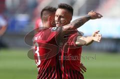 3. Fußball-Liga - Saison 2020/2021 - FC Ingolstadt 04 -  KFC Uerdingen - Abklatschen nach dem Spiel Dominik Franke (#3,FCI) - Robin Krausse (#23,FCI)  - Foto: Meyer Jürgen