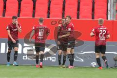 3. Fußball-Liga - Saison 2020/2021 - FC Ingolstadt 04 - SC Verl - Marcel Gaus (#19,FCI) trifft zum 1:0 Führungstreffer - jubel - Filip Bilbija (#35,FCI)  - Marc Stendera (#10,FCI) - IImari Niskanen (#22,FCI) - Foto: Meyer Jürgen