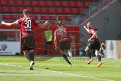 3. Fußball-Liga - Saison 2020/2021 - FC Ingolstadt 04 -  KFC Uerdingen - Der 1:0 Führungstreffer durch Beister Maximilian (#11,FCI) - Filip Bilbija (#35,FCI)  - Stefan Kutschke (#30,FCI)   - Foto: Meyer Jürgen