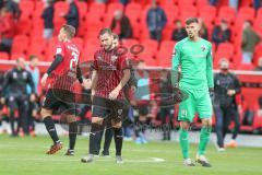 3. Fußball-Liga - Saison 2020/2021 - FC Ingolstadt 04 - SpVgg Unterhaching - Enttäuschte Gesichter nach dem Spiel - Tobias Schröck (#21,FCI)  - Michael Heinloth (#17,FCI)  - Torwart Fabijan Buntic (#24,FCI)  - Foto: Meyer Jürgen