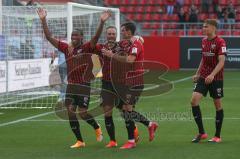 3. Fußball-Liga - Saison 2020/2021 - FC Ingolstadt 04 -  KFC Uerdingen - Ganiggia Ginola Elva (#14,FCI)  trifft zum 2:0 Führungstreffer - jubel - Beister Maximilian (#11,FCI) - Filip Bilbija (#35,FCI)  - Thomas Keller (#27,FCI)  - Foto: Meyer Jürgen