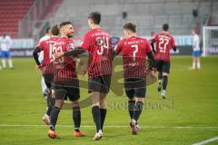 3. Liga - FC Ingolstadt 04 - F.C. Hansa Rostock - Tor Jubel 1:0 Merlin Röhl (34, FCI) mit Robin Krauße (23, FCI) Dennis Eckert Ayensa (7, FCI)