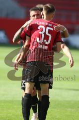 3. Fußball-Liga - Saison 2020/2021 - FC Ingolstadt 04 -  KFC Uerdingen - Abklatschen nach dem Spiel - Filip Bilbija (#35,FCI)  - Robin Krausse (#23,FCI)  - Foto: Meyer Jürgen