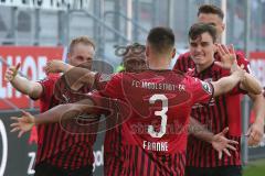 3. Fußball-Liga - Saison 2020/2021 - FC Ingolstadt 04 -  KFC Uerdingen - Ganiggia Ginola Elva (#14,FCI)  trifft zum 2:0 Führungstreffer - jubel - Beister Maximilian (#11,FCI) - Filip Bilbija (#35,FCI)  - Thomas Keller (#27,FCI)  - Dominik Franke (#3,FCI) 