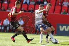 3. Fußball-Liga - Saison 2020/2021 - FC Ingolstadt 04 -  KFC Uerdingen - Stefan Kutschke (#30,FCI)  - Stefan Velkow (#13 Uerdingen) - Filip Bilbija (#35,FCI)  - Foto: Meyer Jürgen