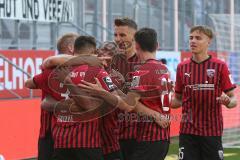 3. Fußball-Liga - Saison 2020/2021 - FC Ingolstadt 04 -  KFC Uerdingen - Ganiggia Ginola Elva (#14,FCI)  trifft zum 2:0 Führungstreffer - jubel - Beister Maximilian (#11,FCI) - Filip Bilbija (#35,FCI)  - Thomas Keller (#27,FCI)  - Dominik Franke (#3,FCI) 