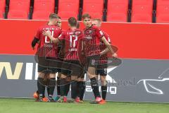 3. Fußball-Liga - Saison 2020/2021 - FC Ingolstadt 04 - SC Verl - Marcel Gaus (#19,FCI) trifft zum 1:0 Führungstreffer - jubel - Filip Bilbija (#35,FCI)  - Marc Stendera (#10,FCI) - IImari Niskanen (#22,FCI) - Foto: Meyer Jürgen