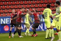 3. Liga - FC Ingolstadt 04 - SV Wiesbaden - Tor 1:0 Jubel Stefan Kutschke (30, FCI) mit Marc Stendera (10, FCI) Ilmari Niskanen (22, FCI)