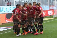 3. Fußball-Liga - Saison 2020/2021 - FC Ingolstadt 04 -  KFC Uerdingen - Ganiggia Ginola Elva (#14,FCI)  trifft zum 2:0 Führungstreffer - jubel - Beister Maximilian (#11,FCI) - Filip Bilbija (#35,FCI)  - Thomas Keller (#27,FCI)  - Dominik Franke (#3,FCI) 