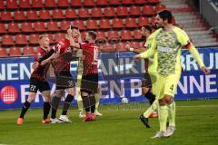 3. Liga - FC Ingolstadt 04 - SV Wiesbaden - Tor 1:0 Jubel Stefan Kutschke (30, FCI) mit Marc Stendera (10, FCI) Ilmari Niskanen (22, FCI)