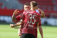 3. Fußball-Liga - Saison 2020/2021 - FC Ingolstadt 04 -  KFC Uerdingen - Abklatschen nach dem Spiel - Filip Bilbija (#35,FCI)  - Robin Krausse (#23,FCI)  - Foto: Meyer Jürgen